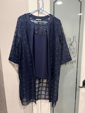 Maya Brooke Navy Sheer Grid Overlay cardigan with Tank